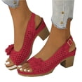 thumbnail image 1 of IEMIEMIEM Buckled Square Heel Sandals for Women 2026 Dressy Peep Toe Slingback Chunky Low Heeled Wedge Shoes Dress Sandals for Spring Summer Casual Walking Red 7.5 Wide, 1 of 6