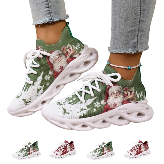 IEMIEMIEM Christmas Theme Sneakers for Mens Womens Running Festive Sports Shoes with Santa Claus Design Breathable Athletic Tennis Shoes 5.5 wide