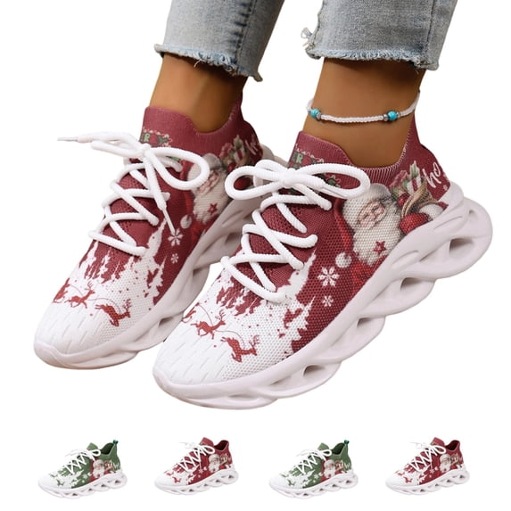 IEMIEMIEM Christmas Theme Sneakers for Mens Womens Running Festive Sports Shoes with Santa Claus Design Breathable Athletic Tennis Shoes 6 wide