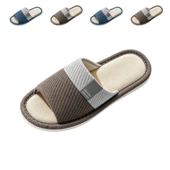 IEMIEMIEM Linen Slippers for Men Japanese Style Summer House Slippers Indoor Lightweight Open Toe Bathroom Slides Soft Sole Sandals for Home 10 wide