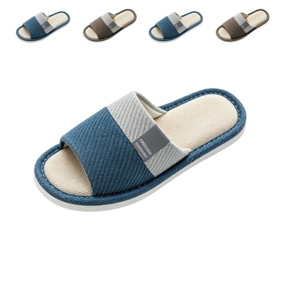 IEMIEMIEM Linen Slippers for Men Japanese Style Summer House Slippers Indoor Lightweight Open Toe Bathroom Slides Soft Sole Sandals for Home 9 wide