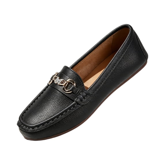 IEMIEMIEM Loafers for Women Comfortable Slip on Non Slip Casual Business Flat Penny Shoes for Walking, Driving, Dressy, Work, Vacation Black 7 Wide