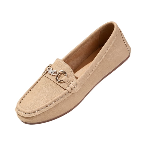 IEMIEMIEM Loafers for Women Comfortable Slip on Non Slip Casual Business Flat Penny Shoes for Walking, Driving, Dressy, Work, Vacation Khaki 7.5 Wide
