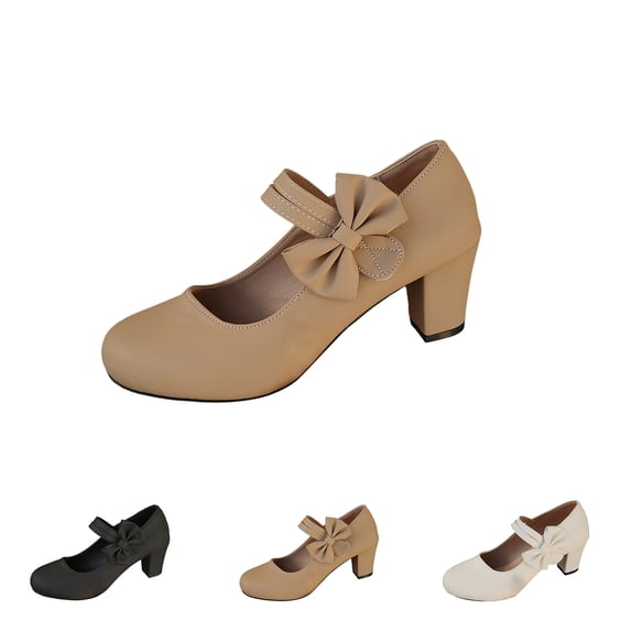 IEMIEMIEM Mary Jane for Women Vintage Heels with Bow Pumps Closed Toe Slip On Sweet Ankle Strap 2026 Elegant Comfortable Formal Dressy Ladies Shoes Brown 9 Wide