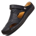 thumbnail image 1 of IEMIEMIEM Mens Casual Leather Sandals Summer Beach Slipper Mens Comfort Outdoor Shoes Slip On 2026 Fashion Lightweight Trail Water Sandal Adjustable Black 8.5 Wide, 1 of 9