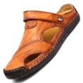 thumbnail image 1 of IEMIEMIEM Mens Casual Leather Sandals Summer Beach Slipper Mens Comfort Outdoor Shoes Slip On 2026 Fashion Lightweight Trail Water Sandal Adjustable Light Brown 9 Wide, 1 of 9