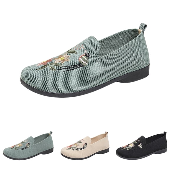 IEMIEMIEM Orthopedic Casual Shoes for Women Arch Support Flower Embroidered Non Slip Slip on Golf Shoes Wide Width Mesh Stretch Work Shoes Comfortable 2026 Orthopedic Shoes Green 5.5 Wide