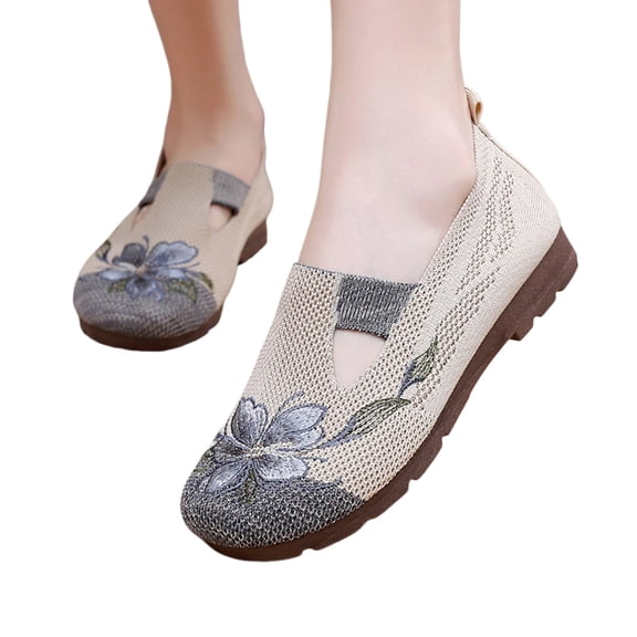 IEMIEMIEM Orthopedic Casual Shoes for Women Arch Support Flower Embroidered Work Shoes Breathable Slip on Non Slip Hiking Shoes Knitted Mesh Stretch Soft 2026 Orthopedic Shoes Gray 8 Wide