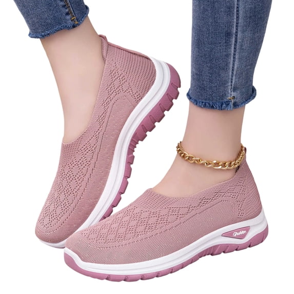 IEMIEMIEM Orthopedic Casual Shoes for Women Arch Support Non Slip Slip on Nurse Shoes Wide Mesh Stretch House Shoes Comfort 2026 Foam Shoes Pink 8 Wide