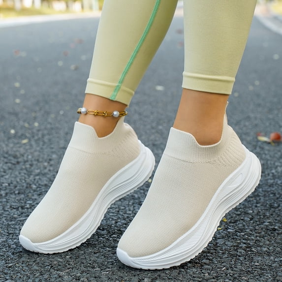 IEMIEMIEM Orthopedic Casual Shoes for Women Arch Support Non Slip Slip on Running Shoes Wide Mesh Stretch Volleyball Shoes Comfort 2026 Orthopedic Shoes Khaki 7.5 Wide