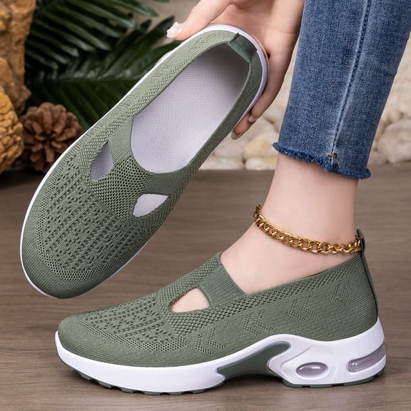 IEMIEMIEM Orthopedic Casual Shoes for Women Arch Support Non Slip, Slip on Work Shoes Lightweight Knitted Mesh Stretch Work Shoes Comfort 2026 Foam Shoes Green 8.5 Wide