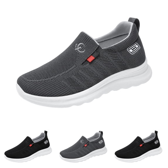 IEMIEMIEM Orthopedic Dress Shoes for Men Arch Support Work Shoes Lightweight Non Slip Slip on Business Casual Shoes Mesh Stretch Comfort 2026 New Foam Shoes Gray 8 Wide