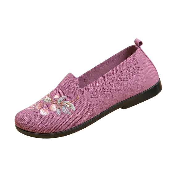 IEMIEMIEM Orthopedic Dress Shoes for Women Arch Support Flower Embroidered Non Slip Slip on Work Shoes Wide Width Knitted Mesh Stretch Volleyball Shoes Comfortable 2026 Foam Shoes Purple 9 Wide