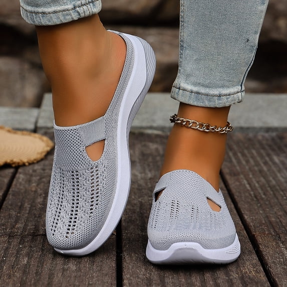 IEMIEMIEM Orthopedic Dress Shoes for Women Arch Support Slip on Non Slip Golf Shoes Wide Width Knitted Mesh Stretch Hiking Shoes Comfort 2026 Foam Shoes Gray 7.5 Wide