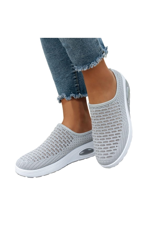 Orthopedic Mule Clogs for Women 2026 Stretch Knitted Platform Closed Breathable Comfort Air Cushion Walking Sliipers Open Back Wedge Heel Mules Sneaker with Arch Support Light Gray 7 Wide