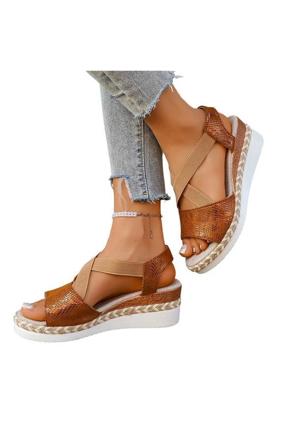 Orthopedic Sandals for Women Platform Wedge Walking Shoes 2026 Summer Slip On Dressy Trendy Casual Arch Support Espadrilles Wedges Brown 7.5 Wide