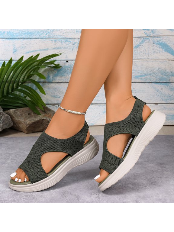 Orthopedic Sandals for Women Walking Shoes with Arch Support Summer Open Toe Knitted Sports Shoes Lightweight Platform Sandals Green 8 Wide