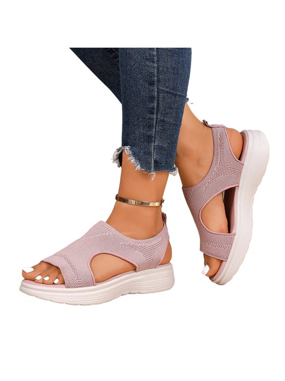 Orthopedic Sandals for Women Walking Shoes with Arch Support Summer Open Toe Knitted Sports Shoes Lightweight Platform Sandals Pink 8 Wide