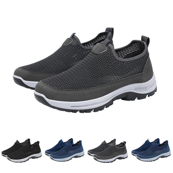 IEMIEMIEM Orthopedic Shoes for Men Arch Support Slip on Non Slip Sneakers Wide Mesh Stretch Business Casual Shoes Comfort 2026 Foam Shoes Gray 10.5 Wide