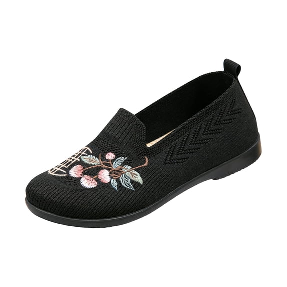 IEMIEMIEM Orthopedic Shoes for Women Arch Support Flower Embroidered Golf Shoes Lightweight Slip on Non Slip Walking Shoes Knitted Mesh Stretch Comfortable 2026 Orthopedic Shoes Black 7.5 Wide