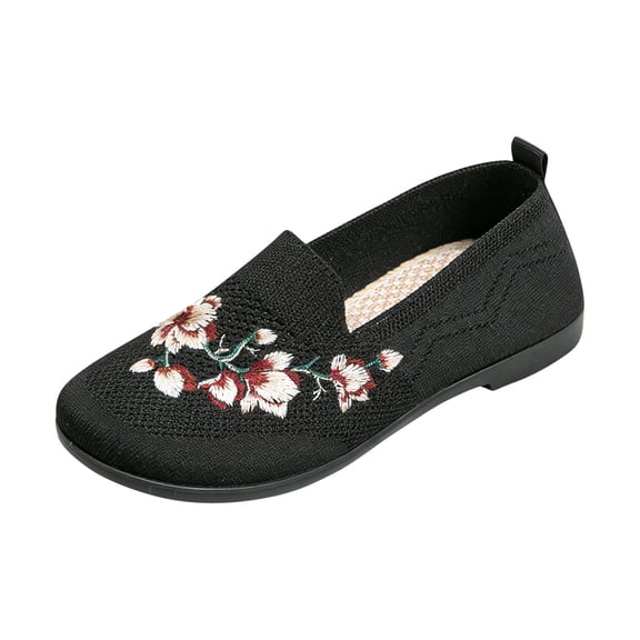 IEMIEMIEM Orthopedic Shoes for Women Arch Support Flower Embroidered Golf Shoes Wide Width Slip on Non Slip Server Shoes Knitted Mesh Stretch Soft 2026 Orthopedic Shoes Black 6.5 Wide