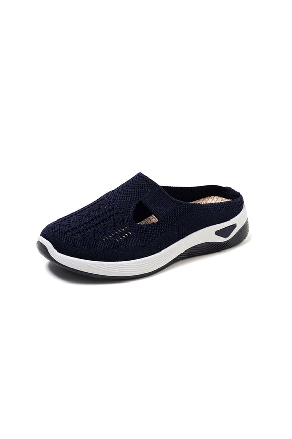 Orthopedic Shoes for Women Arch Support Running Shoes Wide Width Slip on Non Slip Volleyball Shoes Knitted Mesh Mules Stretch Comfortable 2026 New Foam Shoes Navy 9 Wide