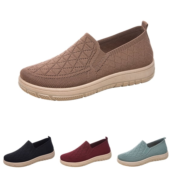 IEMIEMIEM Orthopedic Shoes for Women Arch Support Slip on Non Slip Golf Shoes Wide Width Knitted Mesh Stretch Hiking Shoes Comfort 2026 New Foam Shoes Coffee 7.5 Wide