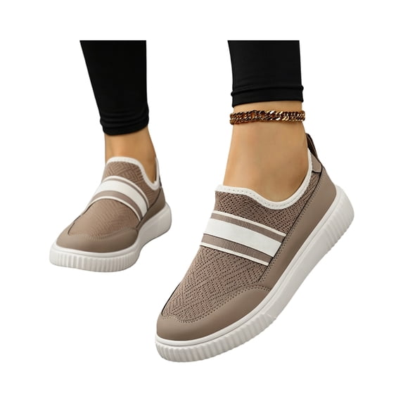IEMIEMIEM Orthopedic Shoes for Women Arch Support Sneakers Lightweight Slip on Non Slip Server Shoes Knitted Mesh Stretch Comfortable 2026 New Foam Shoes Khaki 8 Wide