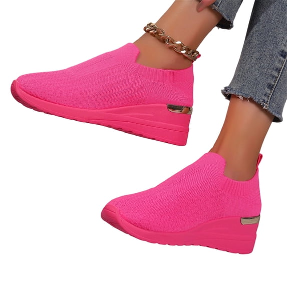 IEMIEMIEM Orthopedic Shoes for Women with Arch Support Walking Shoes Comfortable Breathable Mesh Sports Shoes Soft Cushion Slip On Sneakers Thick Sole Casual Shoes Hot Pink 6.5 Wide