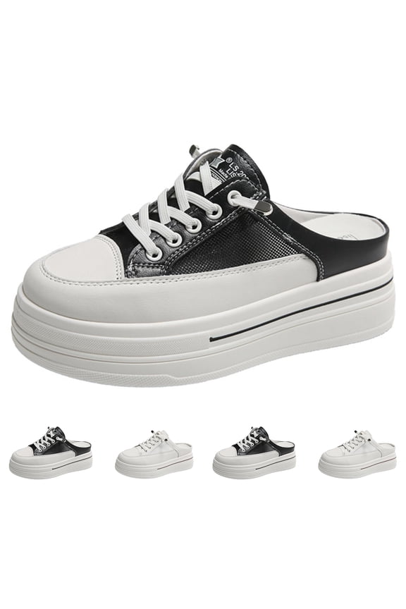 Platform Mule Sneakers for Women Backless Chunky Sneakers Comfort Breathable Mesh Fashion Non-Slip Slip On Shoes Black 5 Wide