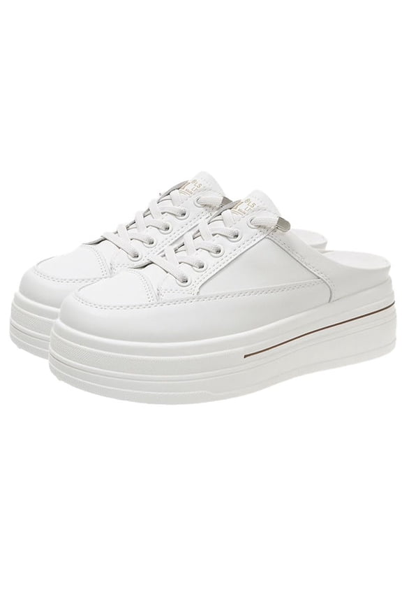 Platform Mule Sneakers for Women Backless Chunky Sneakers Comfort Breathable Mesh Fashion Non-Slip Slip On Shoes White 5.5 Wide