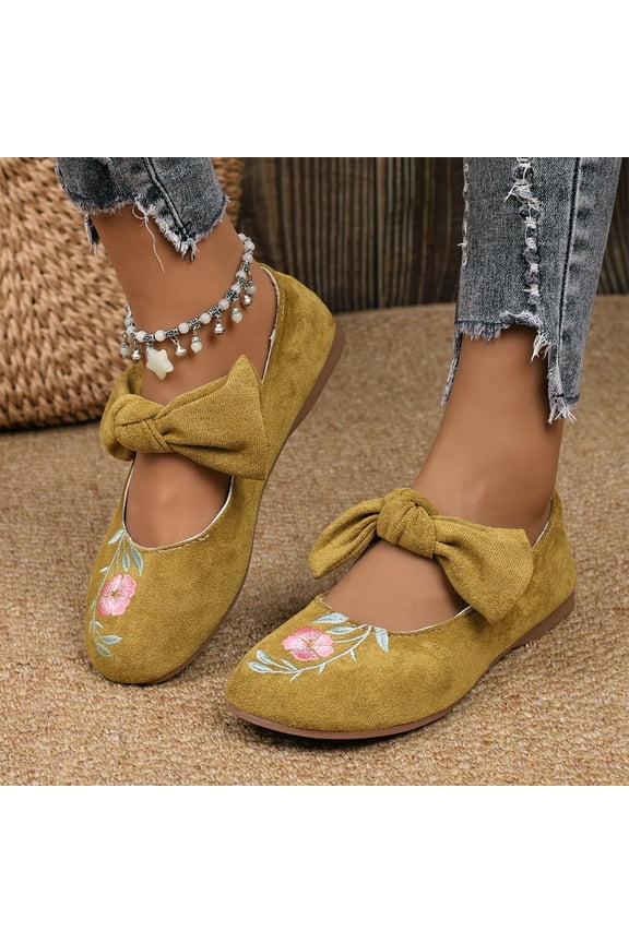 Women Bownot Flat Shoes with Ankle Strap,Mary Jane Shoes Low Wedge Heel Flats for Women, Comfortable Round Toe Dress Shoes for Work Business Wedding Ginger 7 Wide