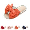 thumbnail image 1 of IEMIEMIEM Women House Slippers Two-Tone Bow Linen Open Toe Comfortable Breathable Slip On Indoor Slide Slippers Summer Shoes Green, 1 of 5