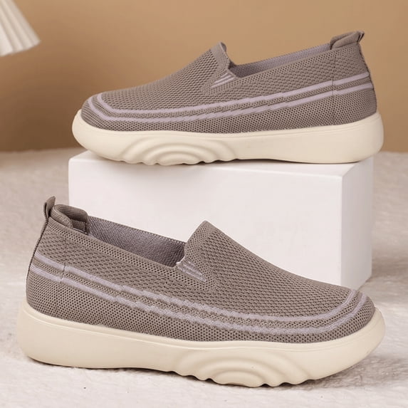 IEMIEMIEM Women Mesh Orthopedic Shoes Slip On Comfort Knit Non Slip Loafer Breathable Wide Width Walking Shoes Coffee 5.5 Wide