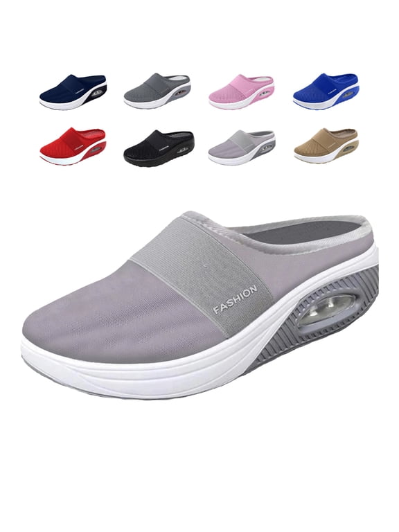 Women Sandals Summer Slip On Closed Toe Shoes Wide Width Clogs Mesh Slippers Air Cushion Orthopedic Walking Shoes Backless Sneakers with Arch-Support 9 wide