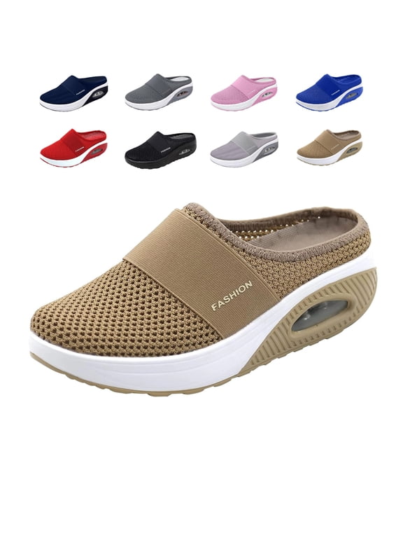 Women Sandals Summer Slip On Closed Toe Shoes Wide Width Clogs Mesh Slippers Air Cushion Orthopedic Walking Shoes Backless Sneakers with Arch-Support 6 wide