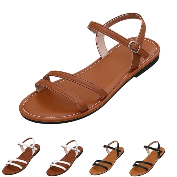 IEMIEMIEM Women's 2026 Summer Strappy Flat Sandals Fashion Adjustable Casual Fisherman Sandal with Open Toe Slingback Gladiator Sandals Brown 7 Wide