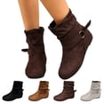 thumbnail image 1 of IEMIEMIEM Women's Ankle Boots Flat Casual Slouch Hidden Low Heel Fashion Suede Round Toe Slip On Zipper Booties Soft Fall Winter Dress Short Boots Comfortable Outdoor Snow Boots Coffee 8.5 Wide, 1 of 6