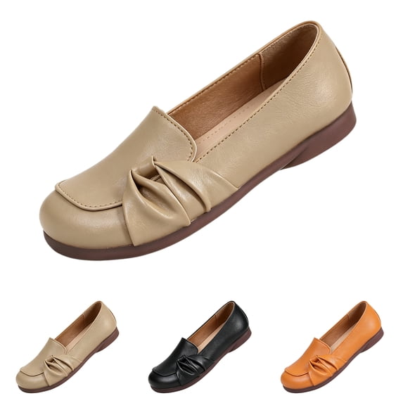 IEMIEMIEM Women's Ballet Flats Comfortable Dress Loafers Round Toe Slip on Dressy Wedding Work Office Walking Shoes with Arch Support Beige 8 Wide