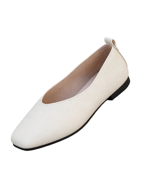 Women's Ballet Flats Comfortable Shoes Pointed Toe Slip On Work Loafers Business Casual Dress Shoes Nude Flat Beige 8.5 Wide