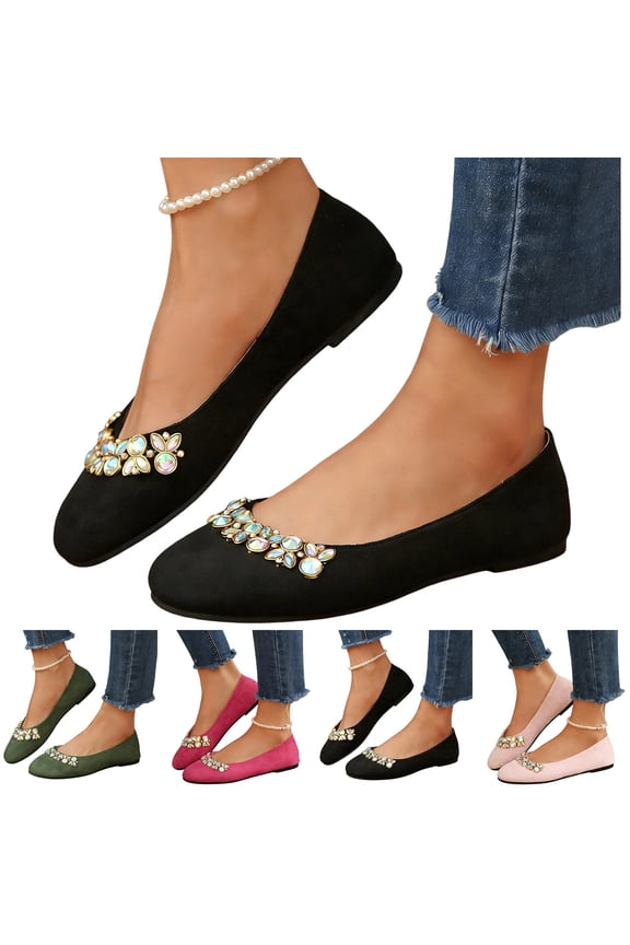 Women's Ballet Flats with Pearl Clip - Faux Suede Pointed Toe Slip On, Comfortable Soft Shoes for Wedding Guest, Office & Dressy Events Black 9 Wide