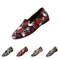 thumbnail image 1 of IEMIEMIEM Women's Ballet Flats Rose Print Loafer Flats Vintage Slip On Round Toe Soft Loafers Canvas Casual Work Flat Shoes Black 6.5 Wide, 1 of 6