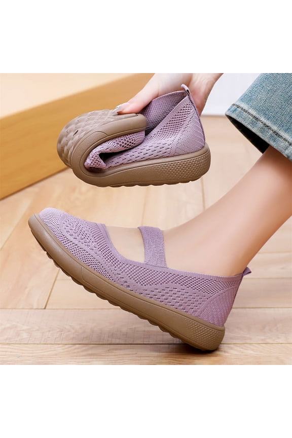 Women's Ballet Flats Round Toe Mary Jane Shoes Comfortable Dressy Women Flats Adjustable Straps Washable Knit Slip On Shoes Pink 8.5 Wide