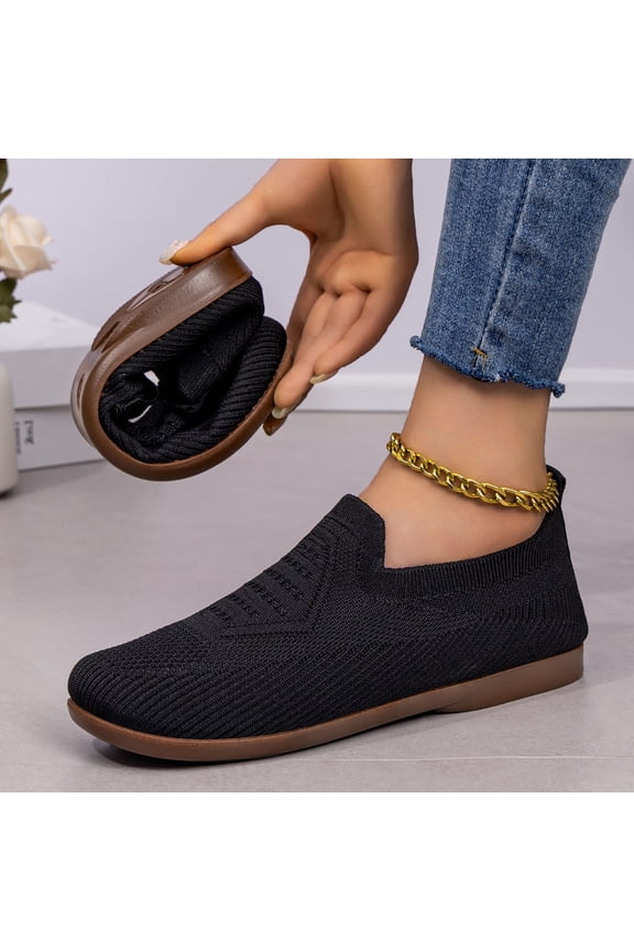 Women's Ballet Flats Woven Breathable Knit Slip On Comfortable Round Toe Walking Shoes for Work or Everyday Wear Black 8.5 Wide