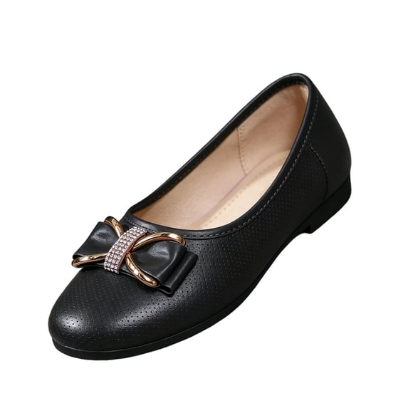 IEMIEMIEM Women's Bow Ballet Flats 2026 Rhinestone Breathable Comfortable Round Toe Slip On Casual Shoes Non Slip Work Walking Shoes Black 8.5 Wide