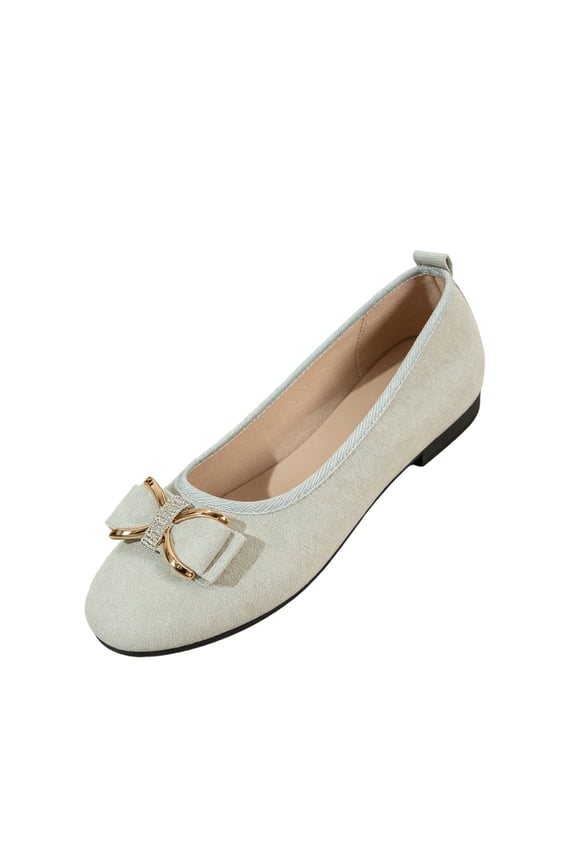 Women's Bow Ballet Flats Slip On Round Toe Rhinestone Accent Fashion Soft Suede Casual Daily Wear Shoes White 7 Wide