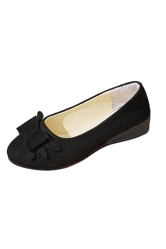 Women's Bowknot Flats Casual Pointed Toe Ballet Flats Low Wedge Dressy Bridal Shoes Slip On Mary Jane Comfortable Shoes Black 8.5 Wide