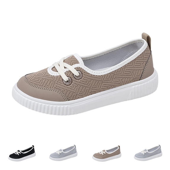 IEMIEMIEM Women’s Breathable Knit Slip-On Sneakers Lightweight Low-Top Casual Shoes Comfortable Style Walking Flats for Everyday & Summer Khaki 7.5 Wide