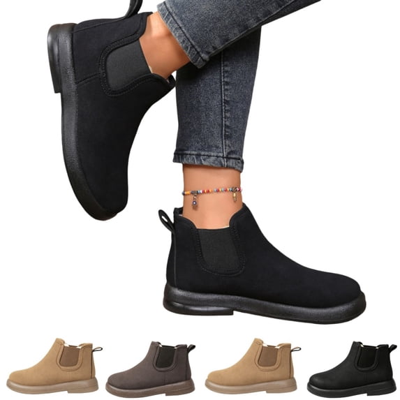 IEMIEMIEM Women's Chelsea Boots Comfortable Soft Vegan Leather Non-Slip Sole Outdoor Memory Foam Ankle Orthotic Boots for Women Walking Shoes 5.5 Wide Black
