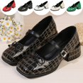thumbnail image 1 of IEMIEMIEM Women's Chunky Heels Mary Jane Shoes Classic PU Leather Pumps Round Toe Bow Patent Strap Buckle Dress Shoes Casual Daily Work Versatile 7 wide, 1 of 7